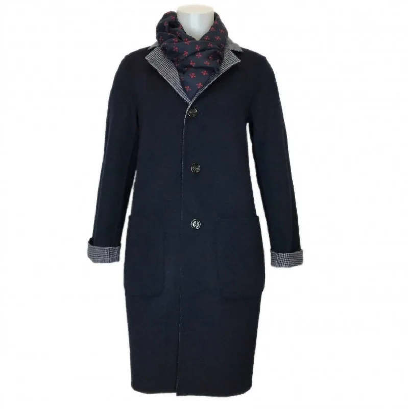 Women's Alima Reversible Wool Coat In Navy/plaid