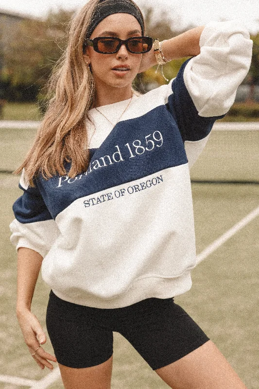 Portland Colorblock Oversized Sweatshirt - White Navy