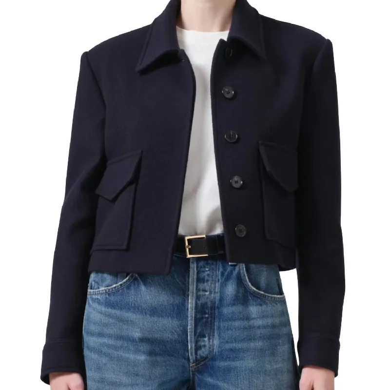 Corina Cropped Jacket In Navy