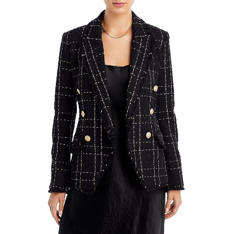 Kenzie Womens Tweed Fringe One-Button Blazer