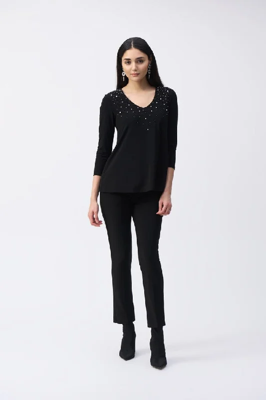 Joseph Ribkoff Black Silky Knit Fit-and-Flare Top