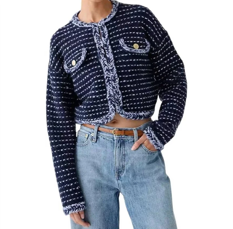 Cropped Lady Jacket In Marled Yarn In Navy