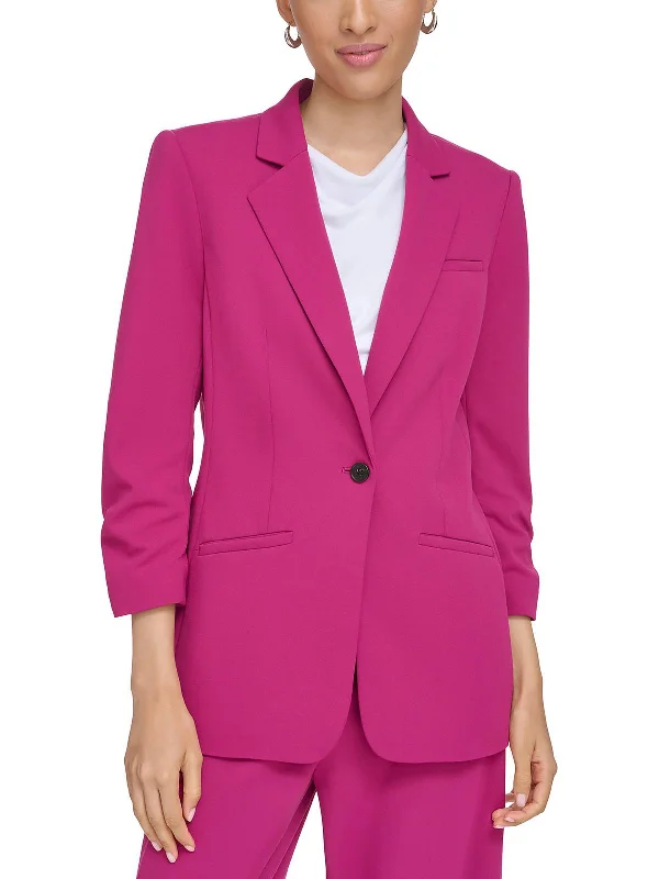 Petites Womens 3/4 Sleeve Suit Separate One-Button Blazer