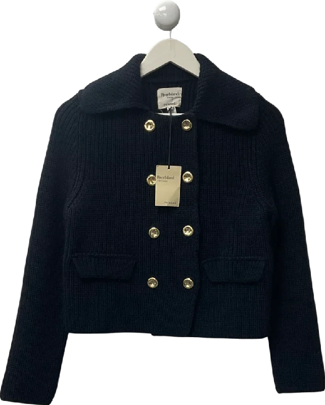 River Island Blue Navy Double Breasted Cardigan UK XS