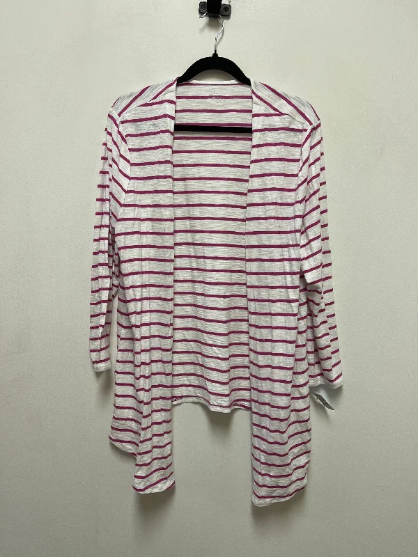 Sweater Cardigan By Chicos In Striped Pattern, Size: Xl