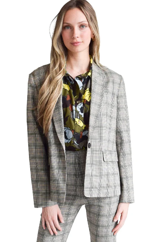 Never A Wallflower One Button Jacket in Stretch Plaid