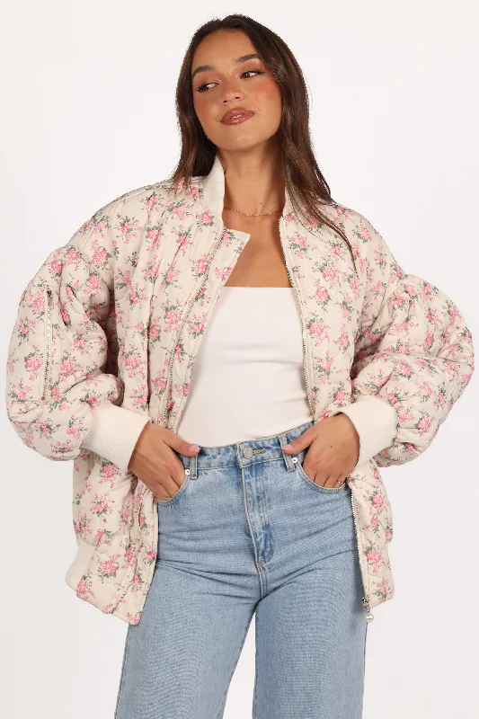 Yasmine Quilted Flower Jacket - Off White