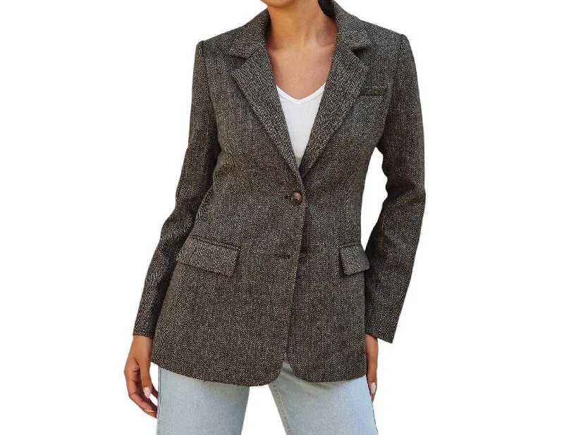 Herringbone Classic Fit Blazer In Brown & Cream