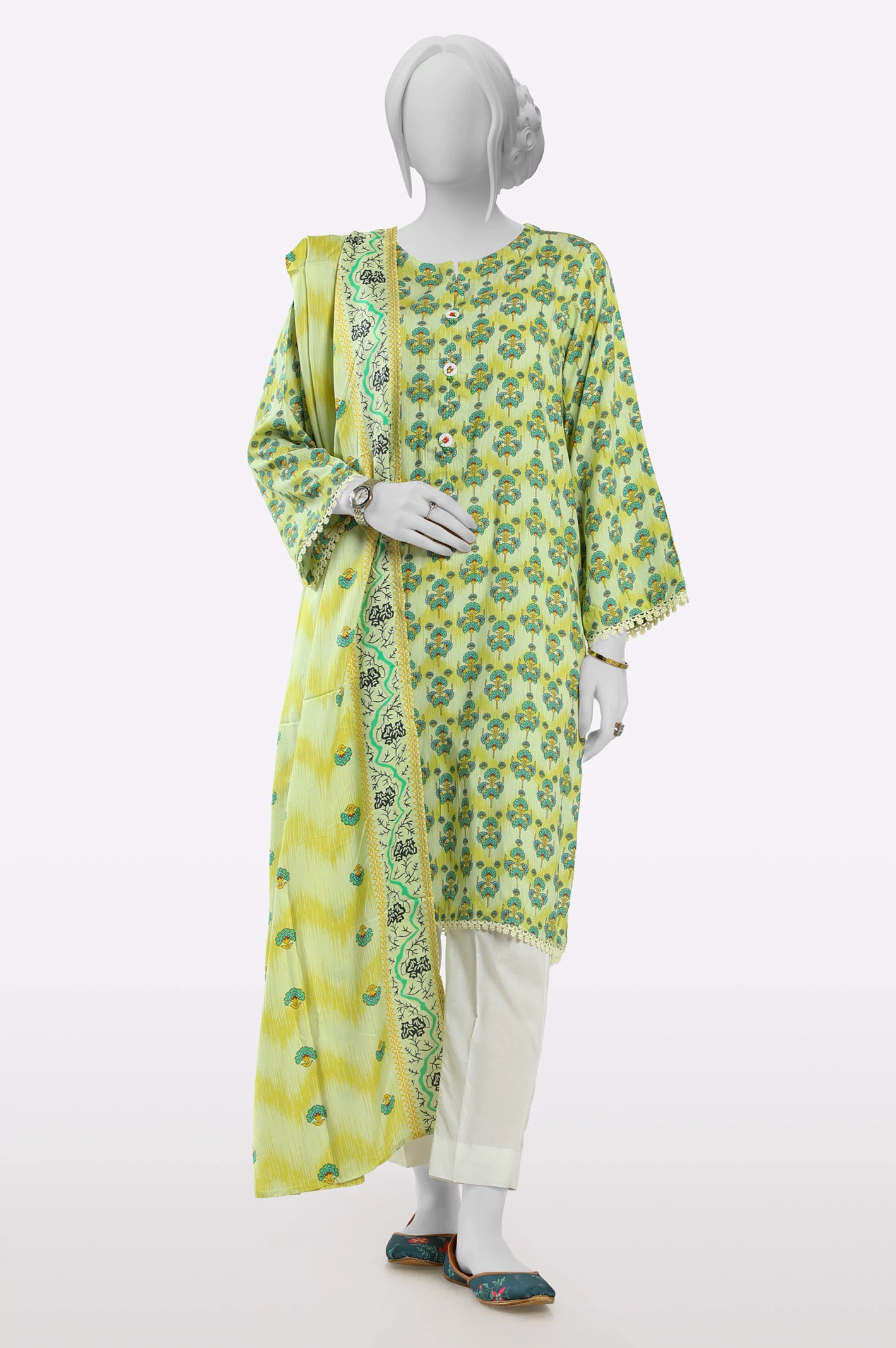 Light Green Printed Kurti With Dupatta