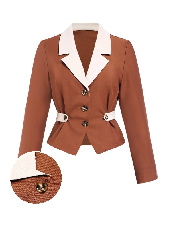 Brown 1940s Color Block Lapel Coat