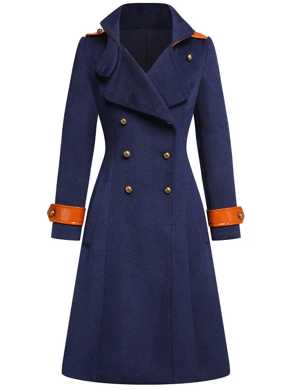 Navy Blue 1940s Patchwork Button Coat