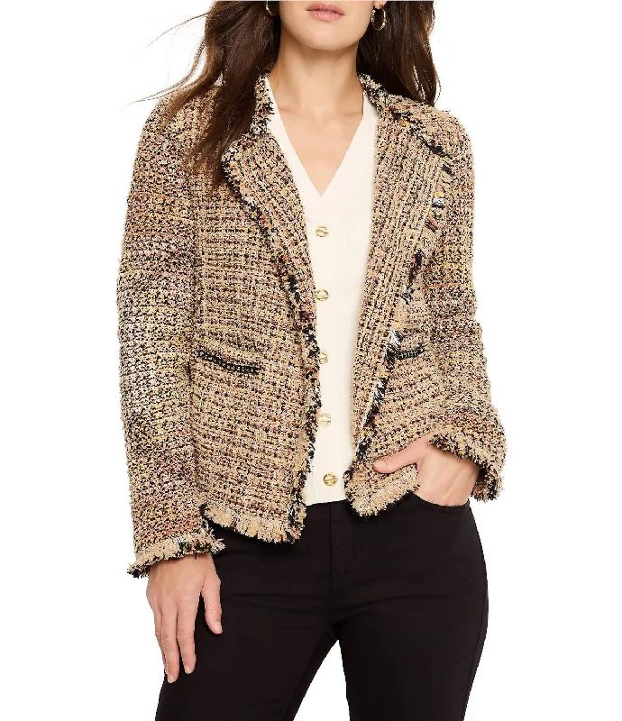 Chain Trim Fringe Mix Knit Jacket In Neutral Mix