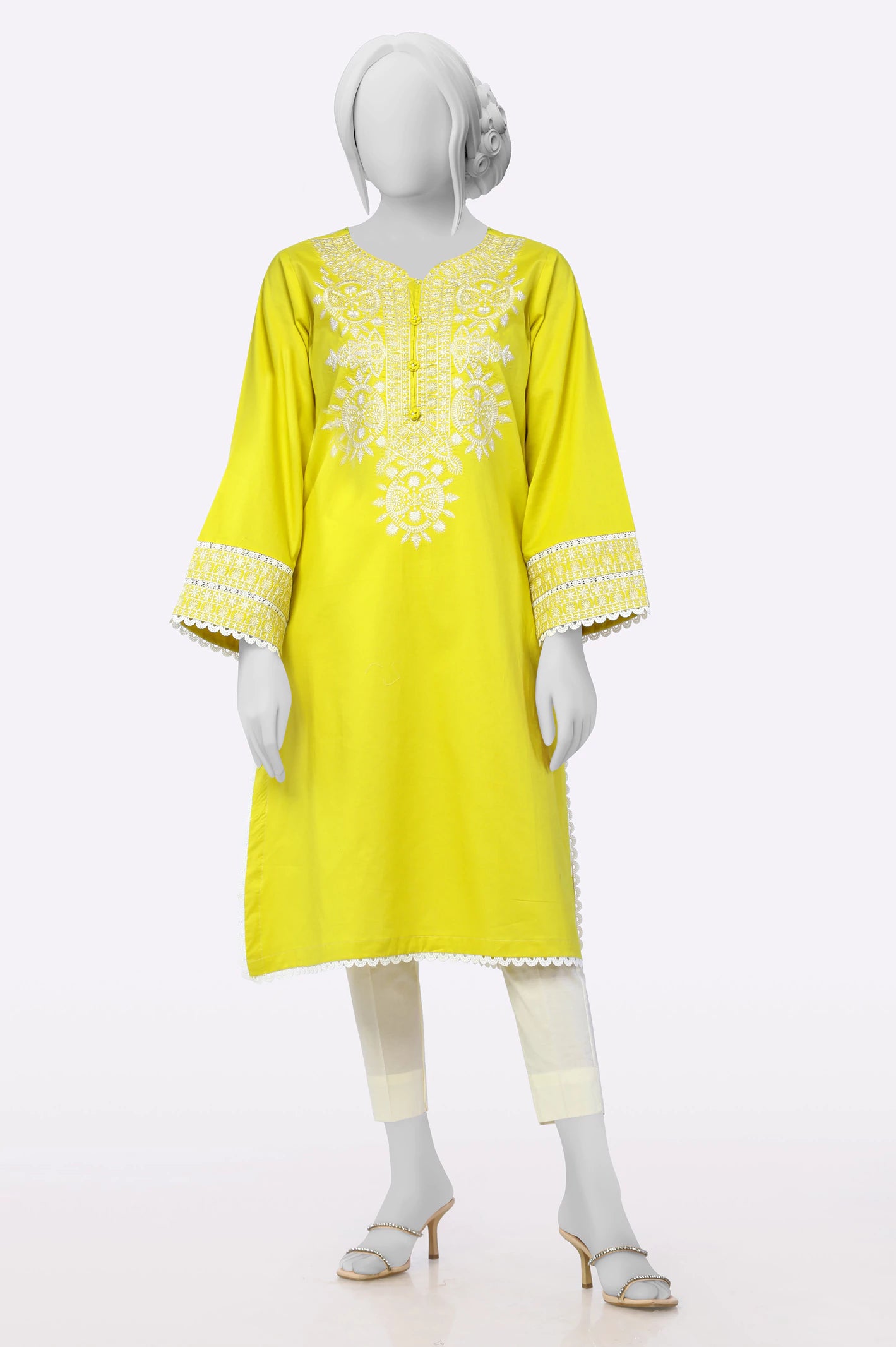 Yellow Embroidered Kurti