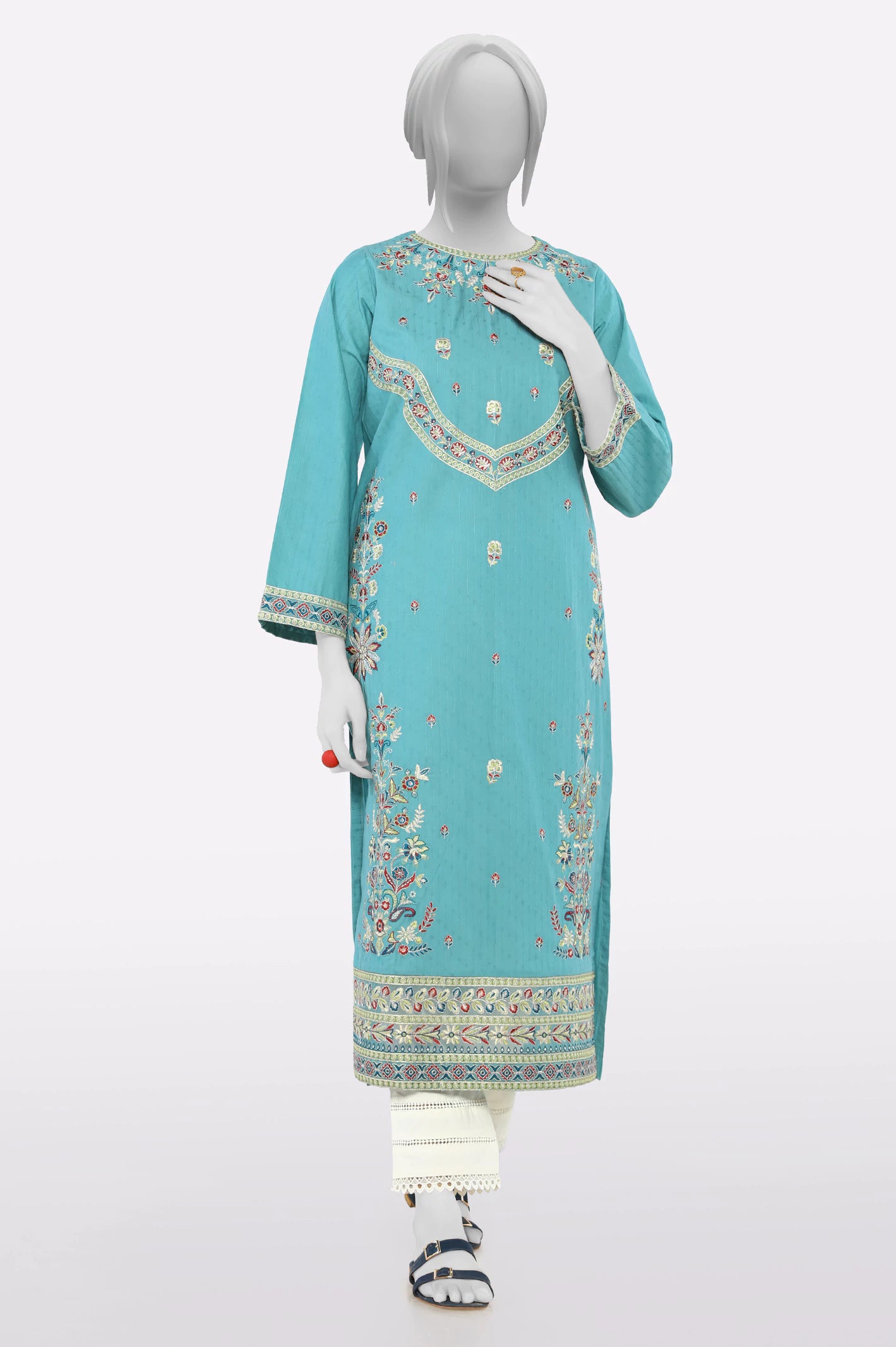 Sea Green Embroidered Kurti