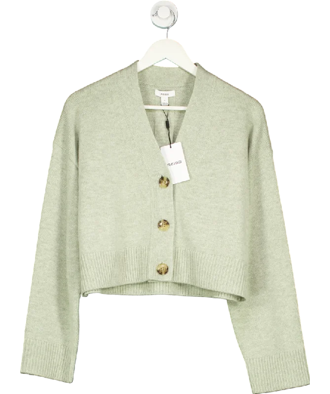 REISS Green Rixy V-neck Wool Cardigan UK S