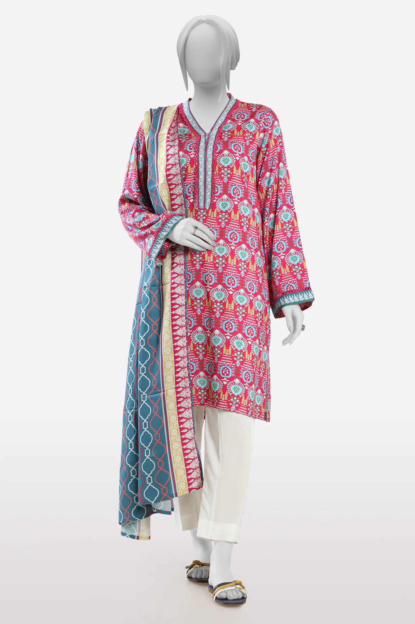 Pink Printed Kurti With Dupatta