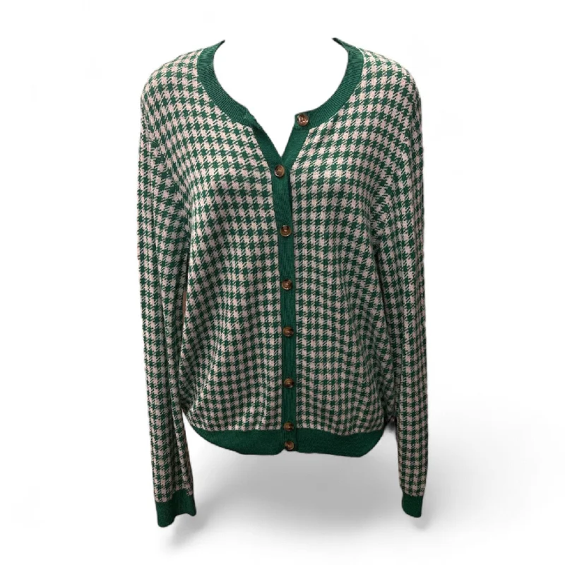 Sweater Cardigan By Ann Taylor In Green & White, Size: L