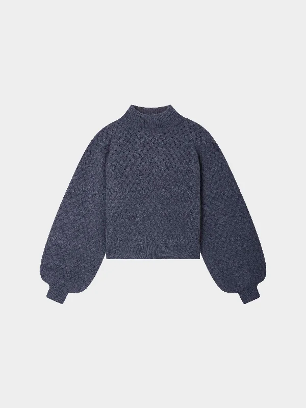 Basketweave Turtleneck Sweater-Heathered Navy