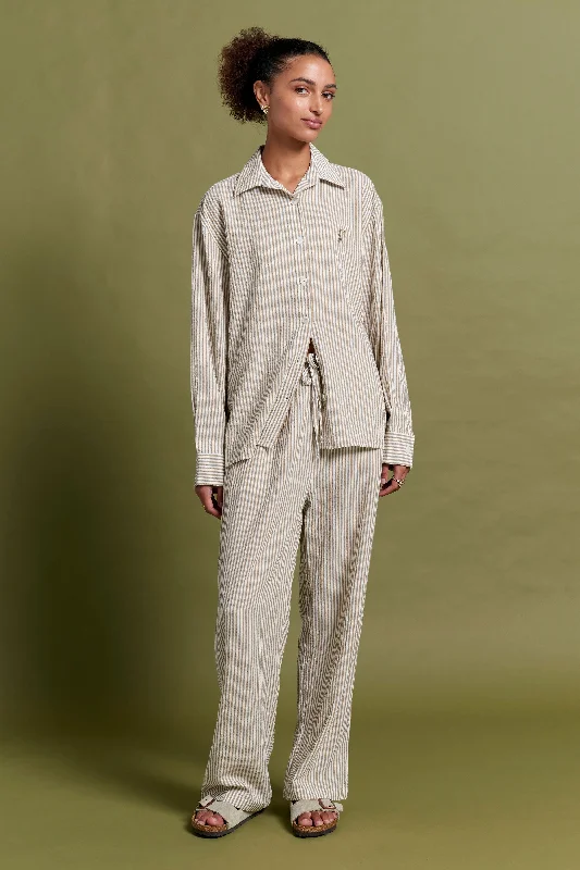 Papinelle x Karen Walker Seersucker Stripe Full Length PJ Set - Nutria