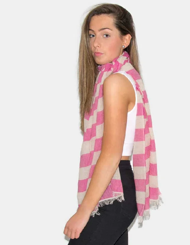 Italian Linen Pink & Beige Stripe Scarf