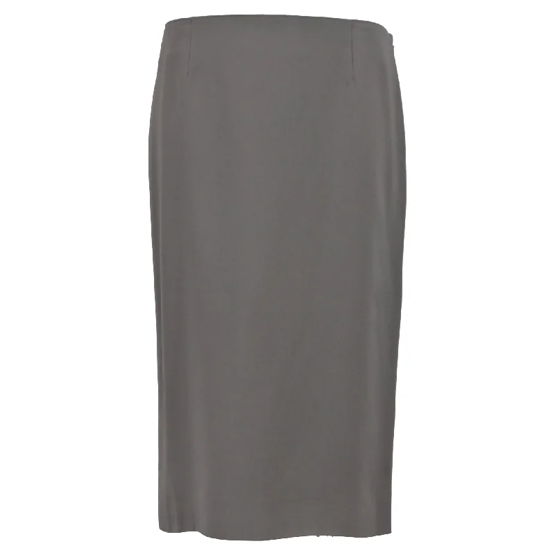 Alberta Ferretti Midi High-Waisted Straight Skirt in Grey Polyester