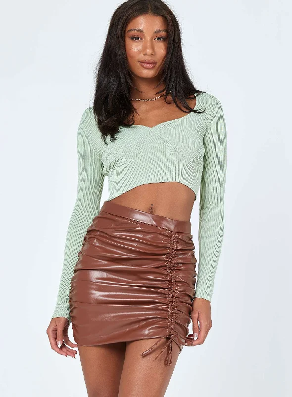 Davis Ruched PU Mini Skirt Brown