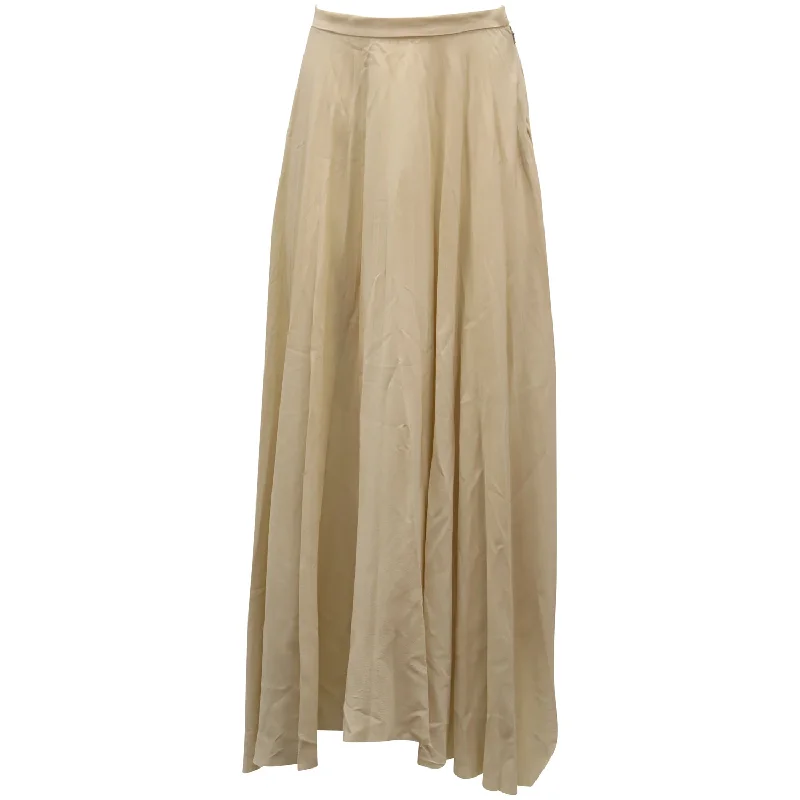 Helmut Lang Maxi Pleated Skirt in Nude Silk