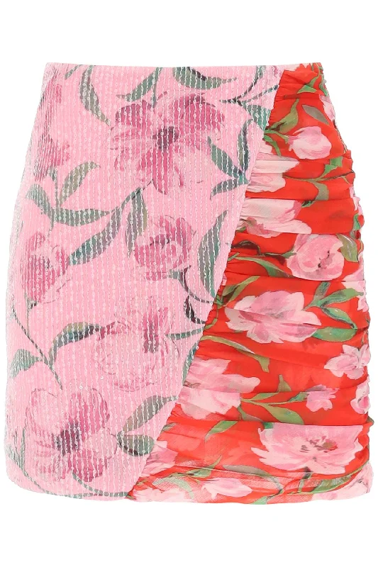 Rotate Women's Floral Print And Sequin Mini Skirt