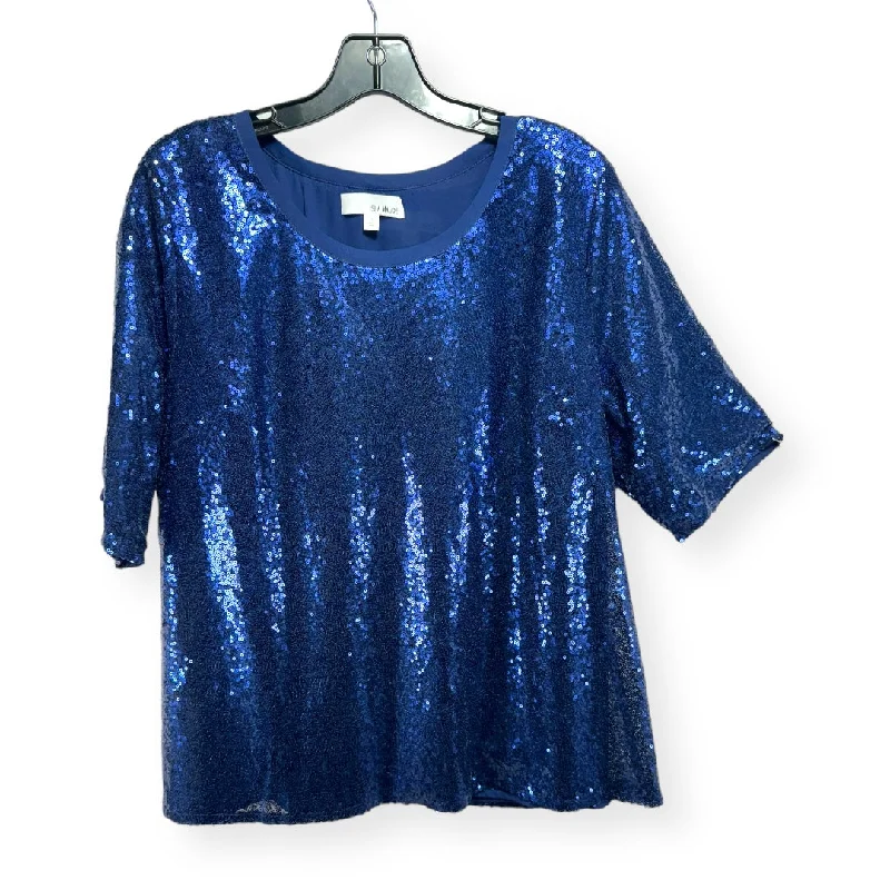 Sequin Blue Top Short Sleeve Isla Maude, Size L