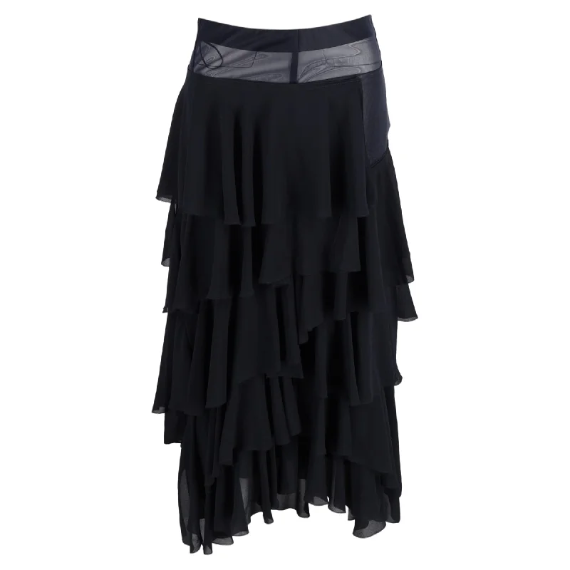 Victoria Beckham Ruffle Layered Midi Skirt in Black Polyester