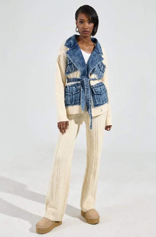 WORTHY OF LOVE CABLE KNIT STRAIGHT LEG PANT IN CREAM