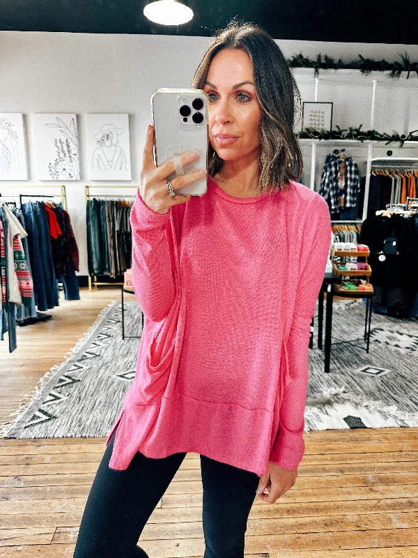 Fuchsia Two Pocket Knit Pullover