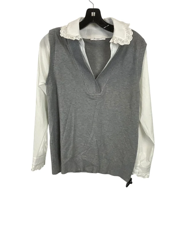 Top Long Sleeve By Sioni In Grey, Size: M