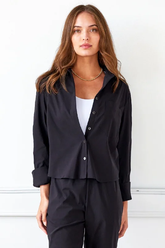 Andie Silky Cropped Black Poplin Shirt