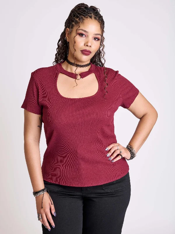 Burgundy Rib Choker Top