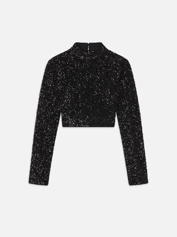 Cropped Sequin Top -- Black