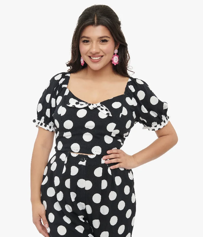 Hell Bunny 1960s Black & White Polka Dot Dolores Crop Top