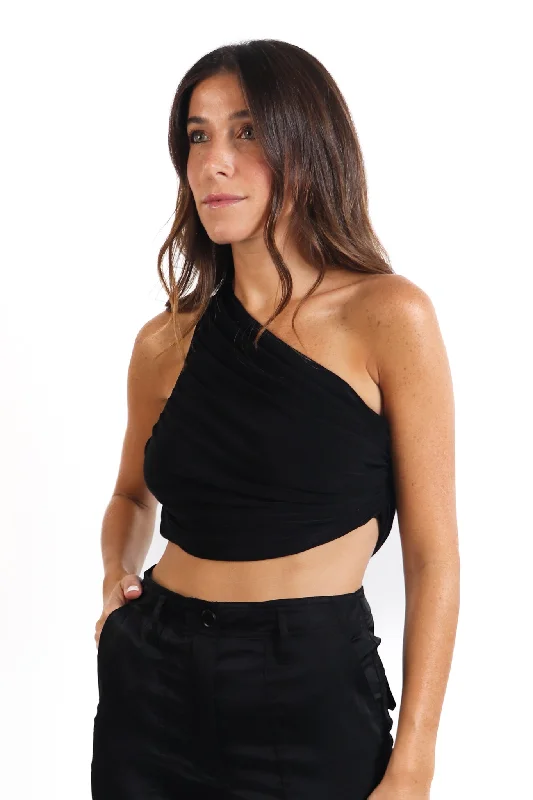 One Shoulder Ruched Crop Top