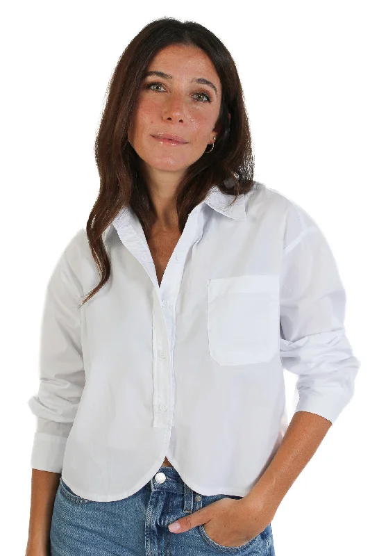 White Cropped Poplin Shirt