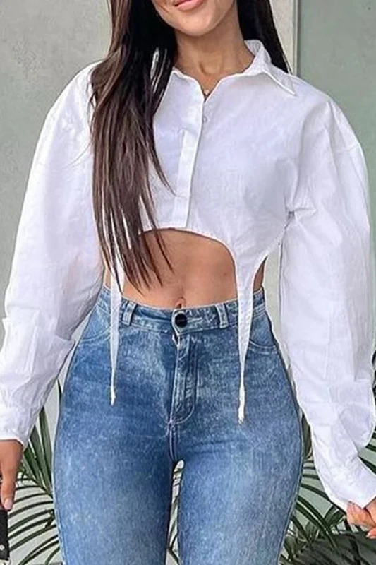 White Irregular Cropped Shirt