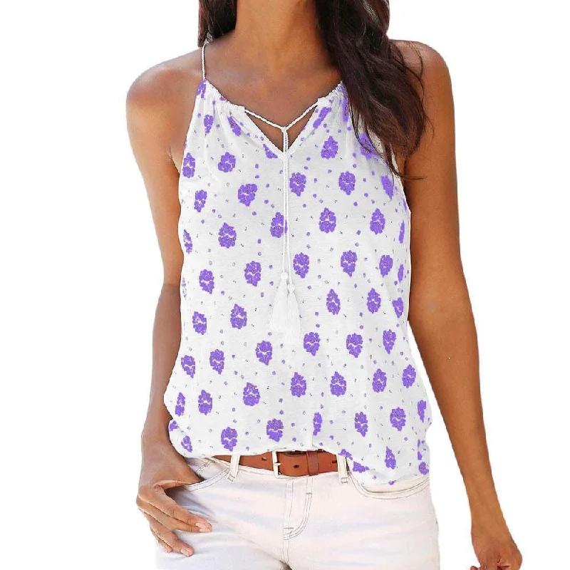 Women Summer Fashion Crop Top Print Sleeveless V-Neck Tank Tops