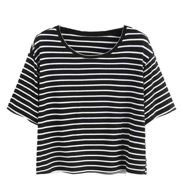 Womens T-Shirts Striped Crop Tshirt