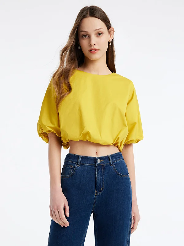 Yellow Crop Round Neck Blouse